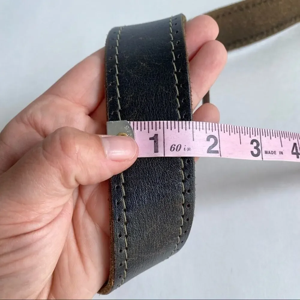 Original Penguin Dark Brown Leather Belt Silver‎ Buckle Distressed Mens 36